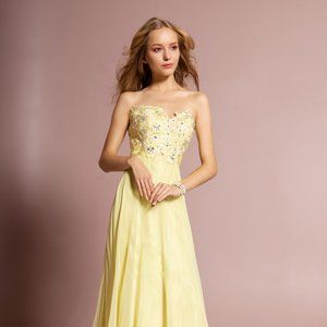 NEW LONG SLEEVELESS A-LINE STRAPLESS DRESS EMBROIDERED WITH RHINESTONES GL2049